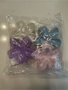 Set of 4 Floral Hair Claw Clips - Purple, Pink, Blue, Clear